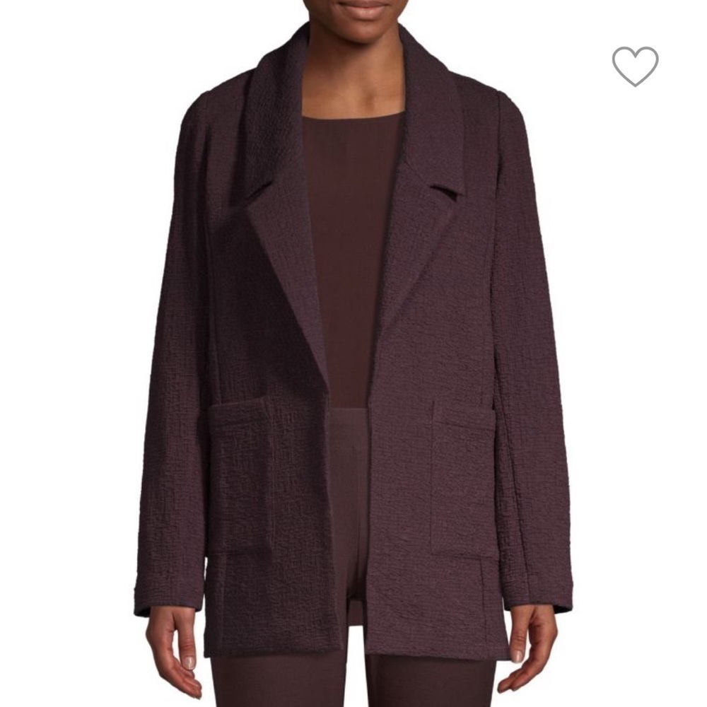 EILEEN FISHER MINIMALIST NOTCH COLLAR LONGLINE DEEP BURGUNDY BLAZER JACKET NWT